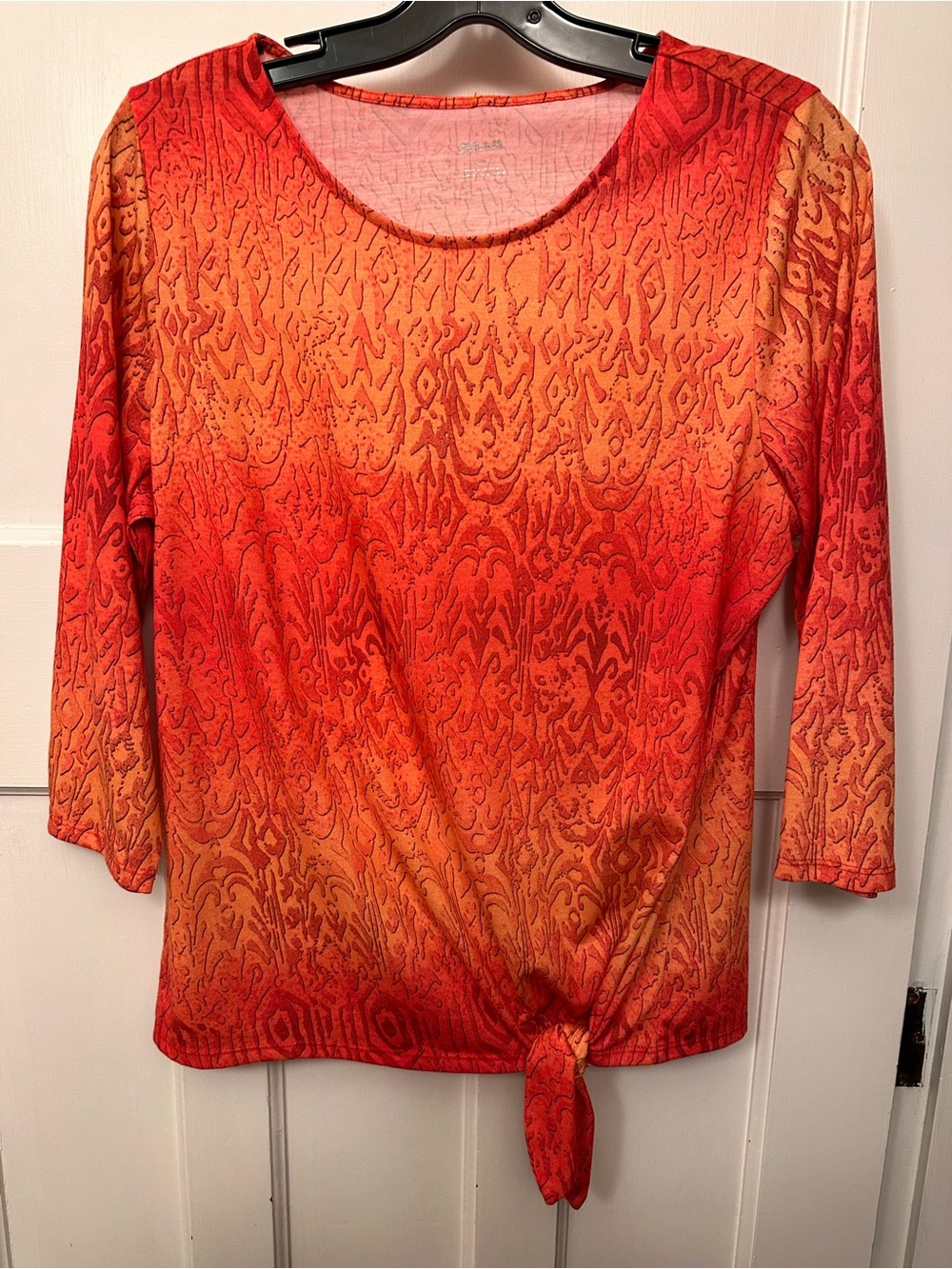 ⭐️ Tanjay med Women's Red-Orange Ombre Tie-Hem Long Sleeve Top